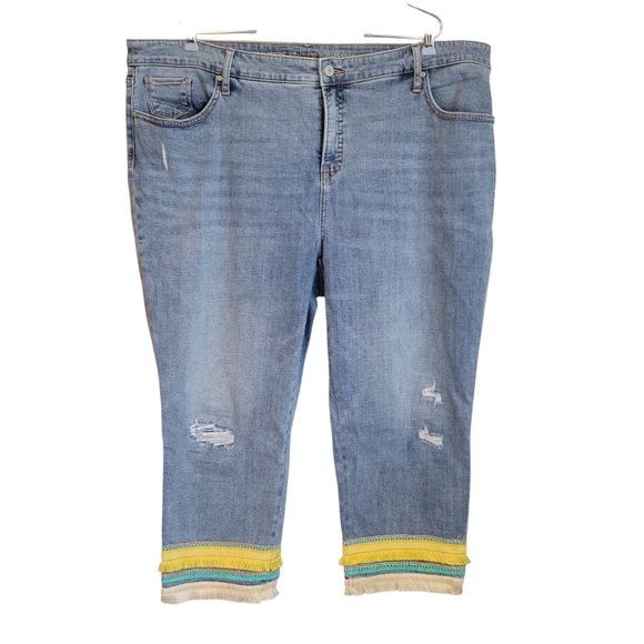 Chico's Denim - Chico's So Slimming Girlfriend Crop Jeans Sz 20| Fringe Striped Cuff Slim Leg